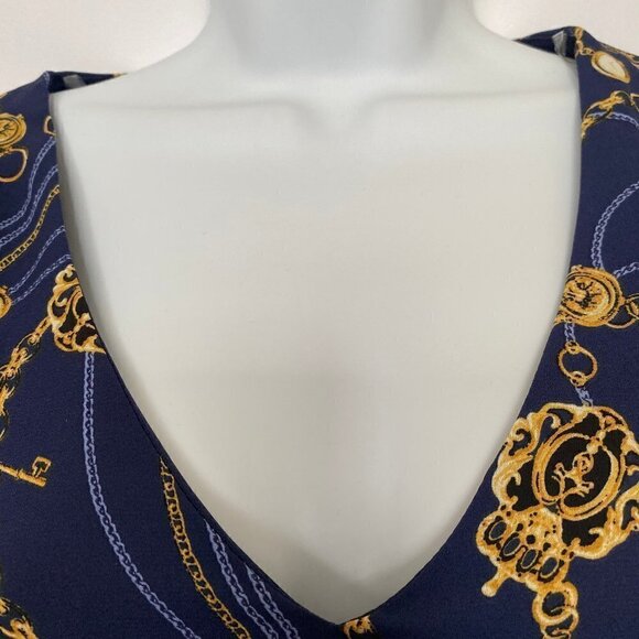 Navy Blue and Gold Chain Print Dress - Picture 10 of 12